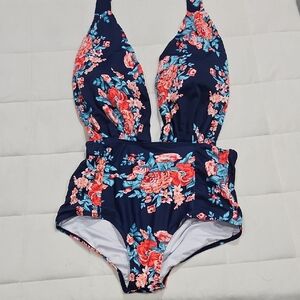 COCOSHIP Navy Floral Womens One Piece Swimsuit size 3XL